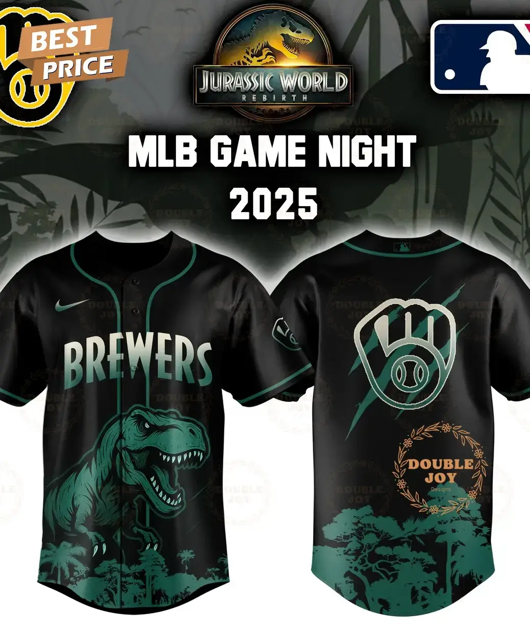 Milwaukee Brewers Jurassic World Rebirth Game Night 2025 Special Edition Baseball Jersey Image