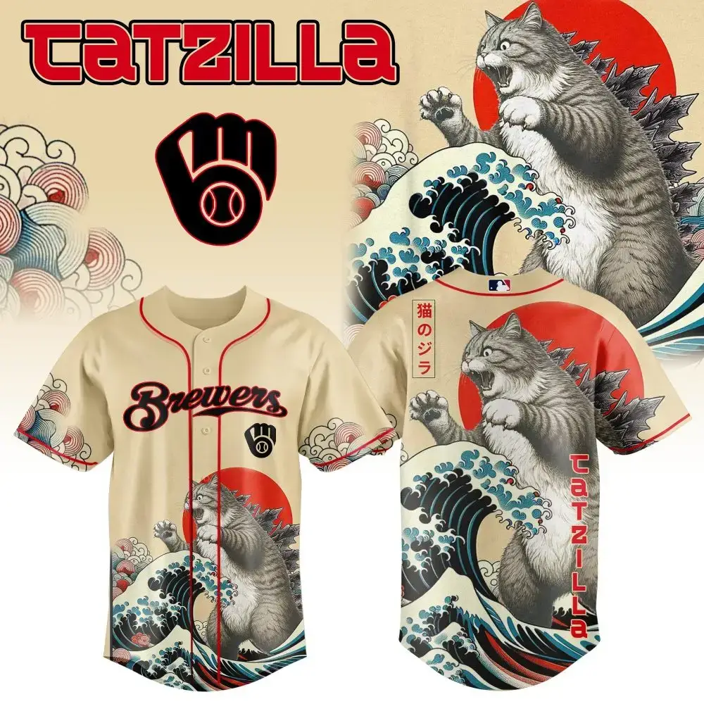 Milwaukee Brewers Mlb X Catzilla Style Japans Custom Baseball Jersey Image