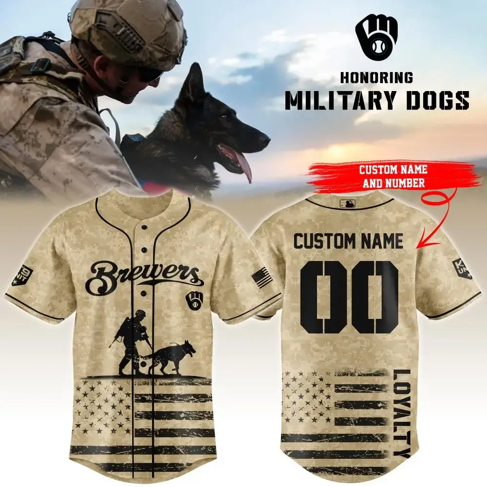 Milwaukee Brewers Mlb X Honoring Military Dogs Custom Baseball Jersey Custom Name And Number Image