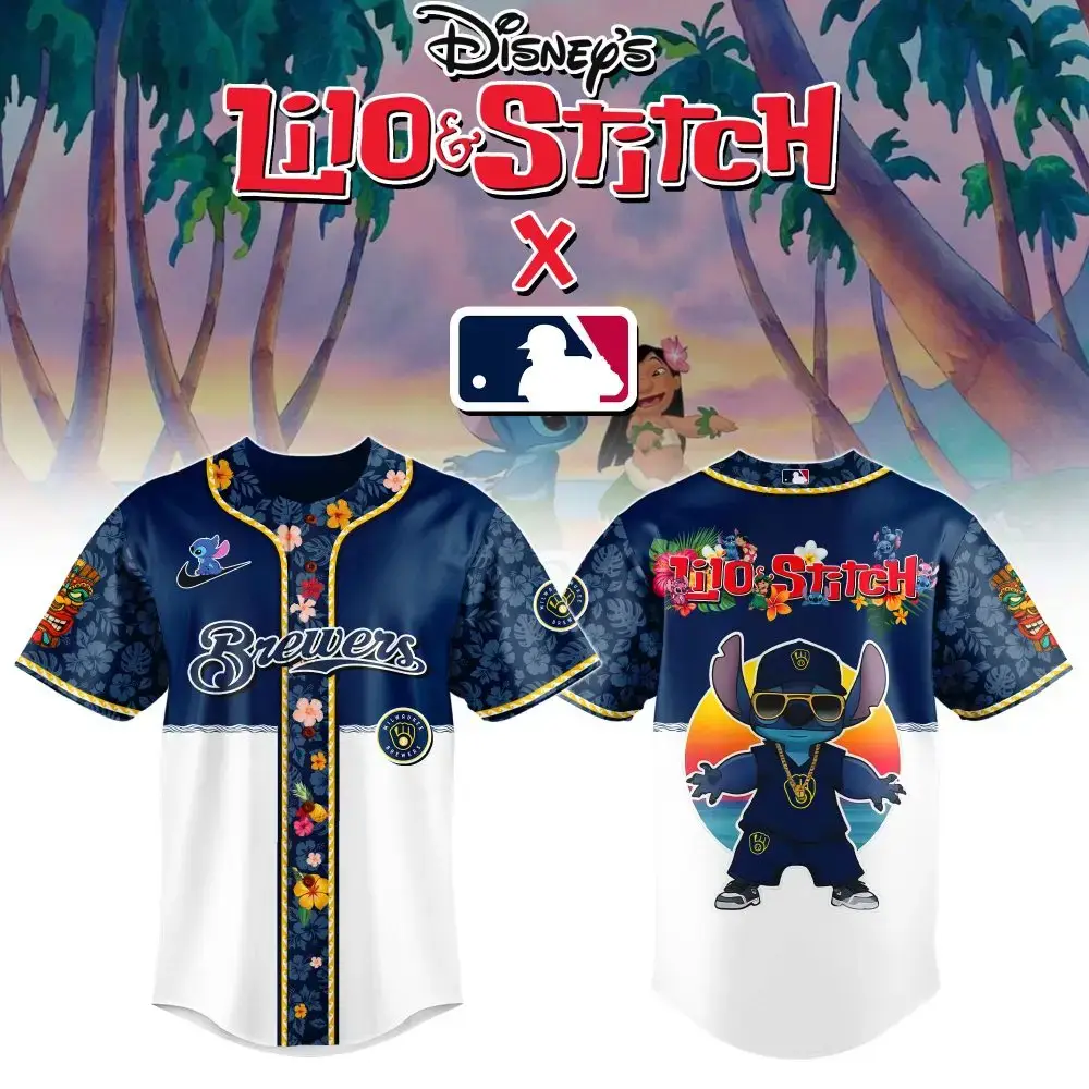 Milwaukee Brewers Mlb X Lilo & Stitch Custom Baseball Jersey Image