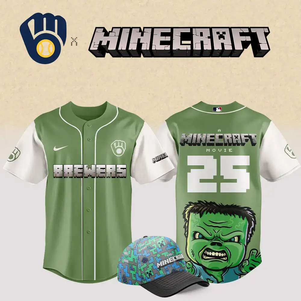 Milwaukee Brewers Mlb X Minecraft Movie Custom Baseball Jersey Image