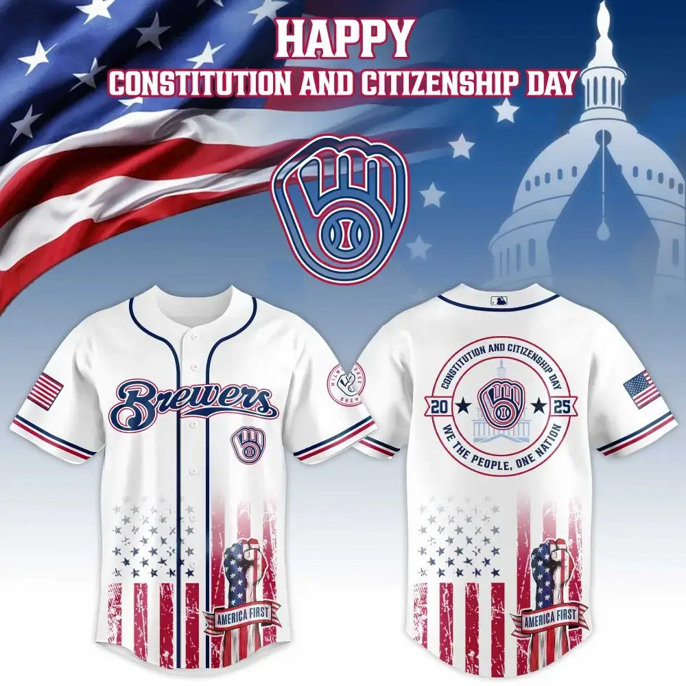 Milwaukee Brewers Mlb X Usa Happy Constitution And Citizenship Day Custom Baseball Jersey Image