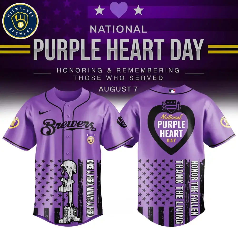 Milwaukee Brewers Mlb X Usa Purple Heart Day Custom Baseball Jersey Image