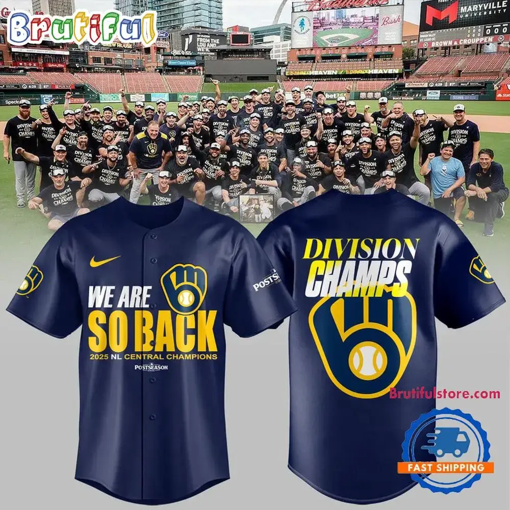 Milwaukee Brewers Navy 2025 Nl Central Division Champions Locker Room Baseball Jersey Image