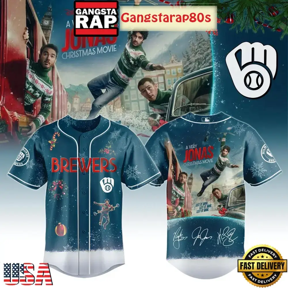 Milwaukee Brewers x A Very Jonas Christmas Movie 2025 Baseball Jersey Shirt Image