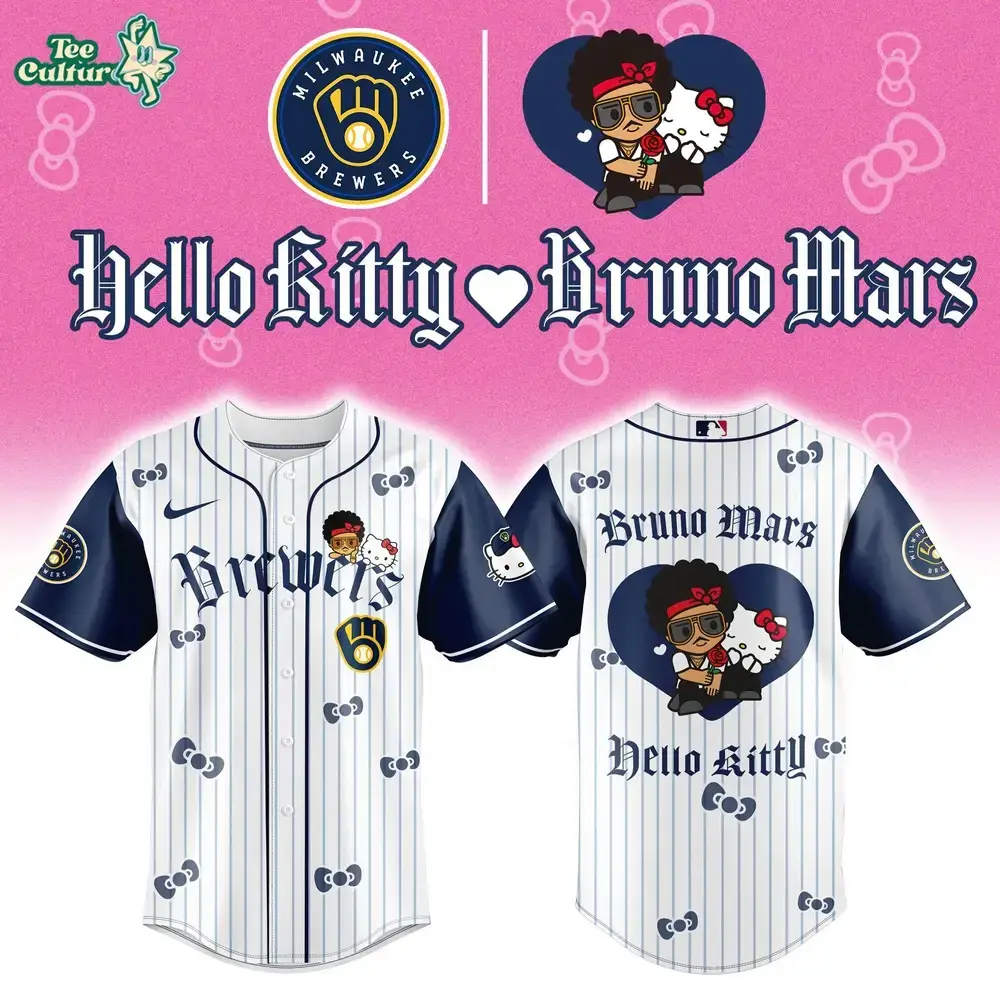 Milwaukee Brewers x Bruno Mars x Hello Kitty 2026 Limited Edition Blue Jersey Jogger Cap Set Image