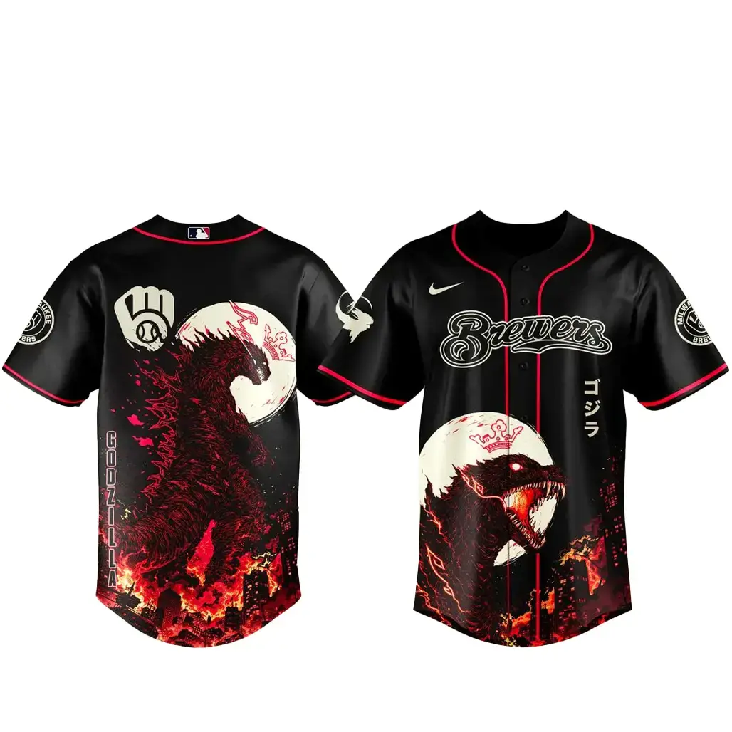 Milwaukee Brewers x Godzilla Minus Zero Baseball Jersey Image