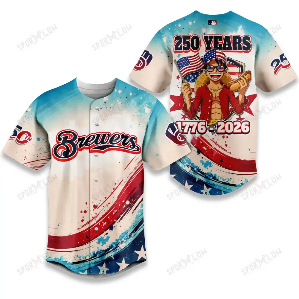 Milwaukee Brewers X Luffy 250 Years Celebration Party Baseball Jersey Image