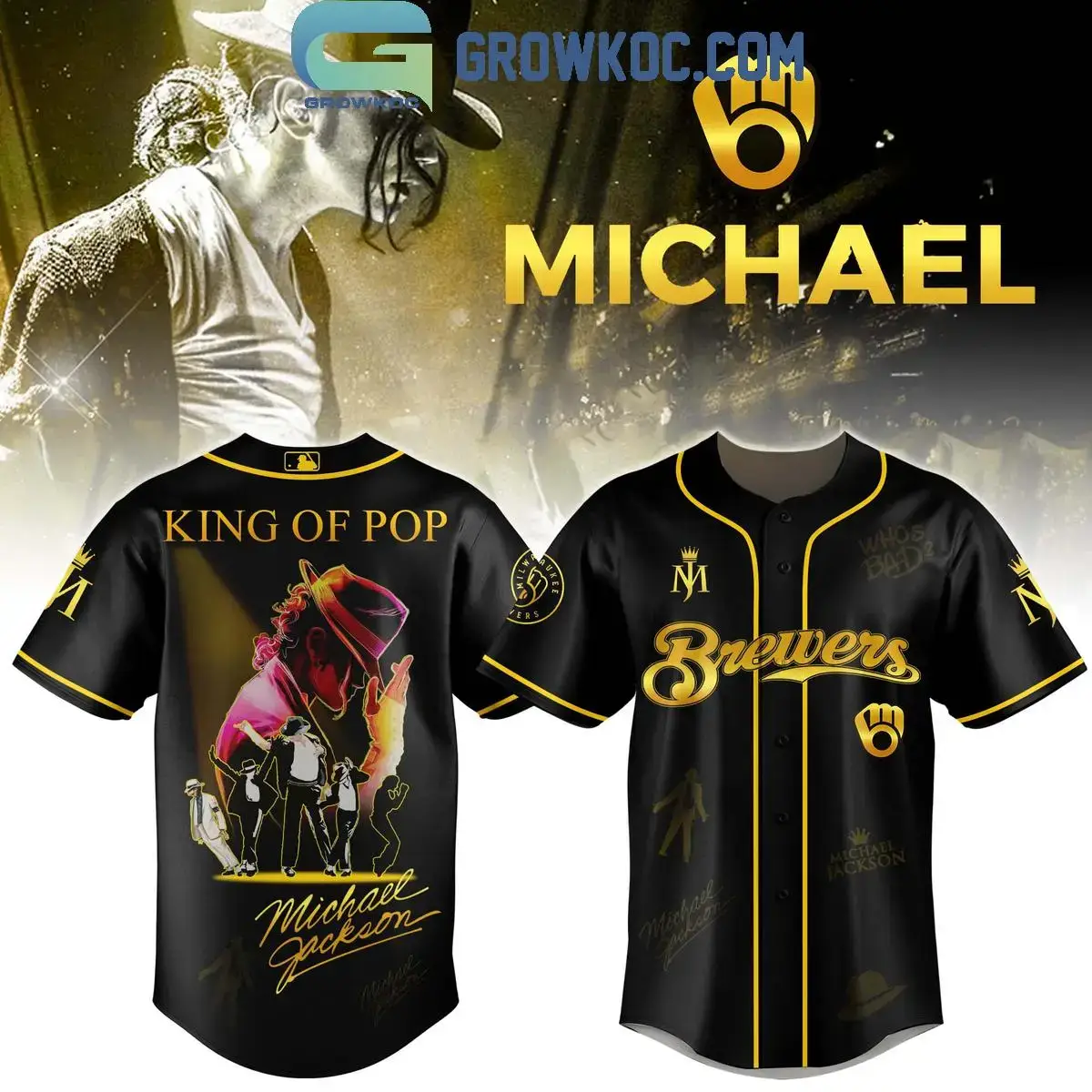 Milwaukee Brewers x Michael Jackson King Of Pop Jersey Image