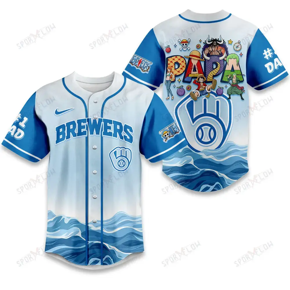Milwaukee Brewers X One Piece Grand Line Papa Father'S Day Baseball Jersey Image