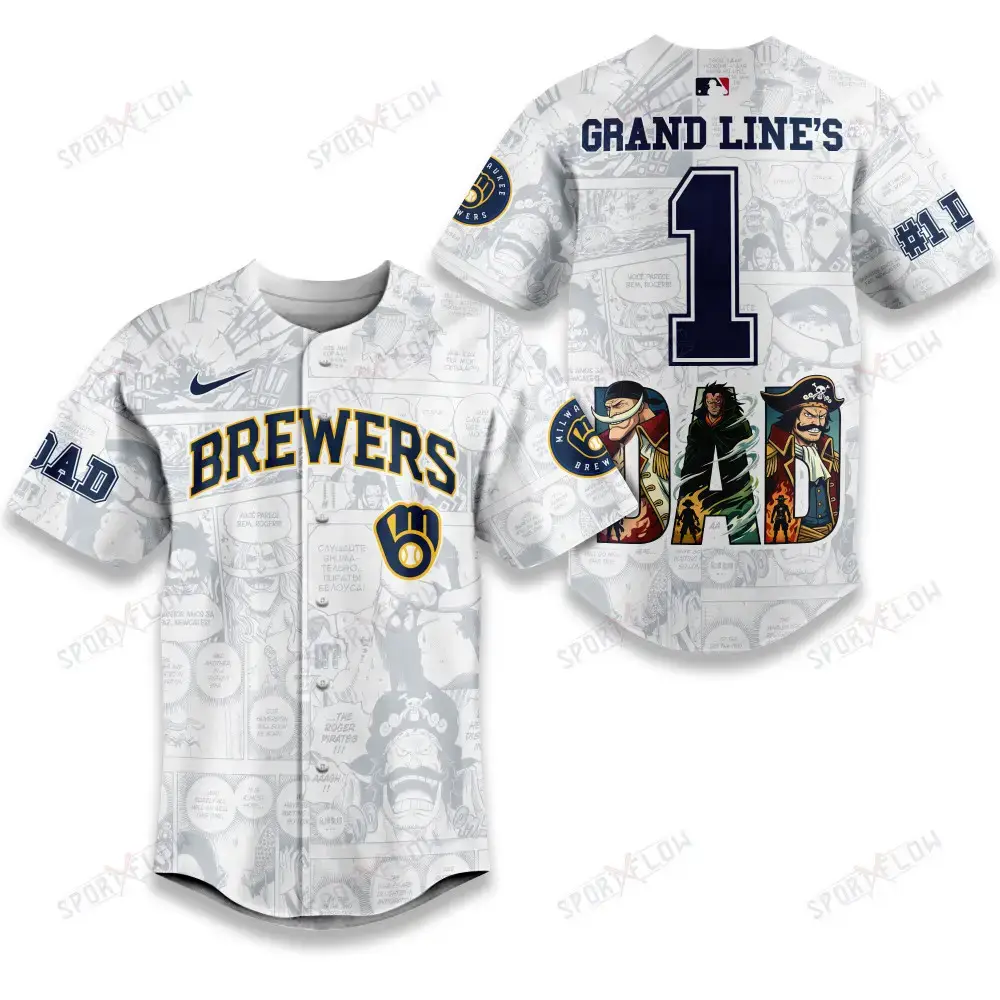 Milwaukee Brewers X One Piece Grand Line'S #1 Dad Custom Baseball Jersey Image