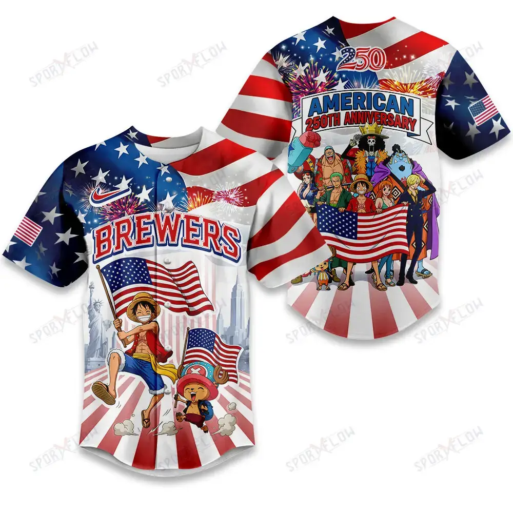Milwaukee Brewers X One Piece United States Of America 250 Baseball Jersey Image