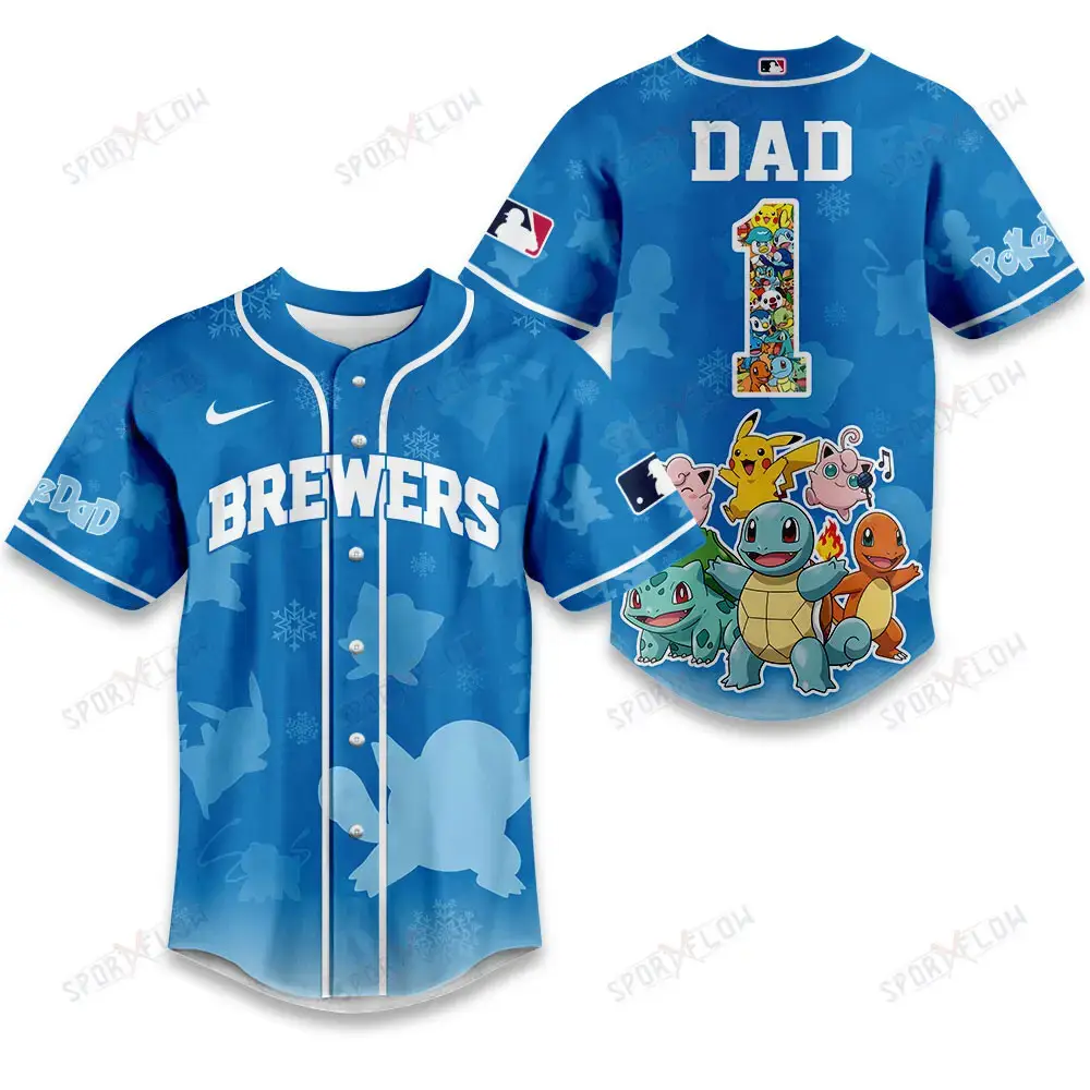 Milwaukee Brewers X Pokemon Ultimate Dad Edition Baseball Jersey Image