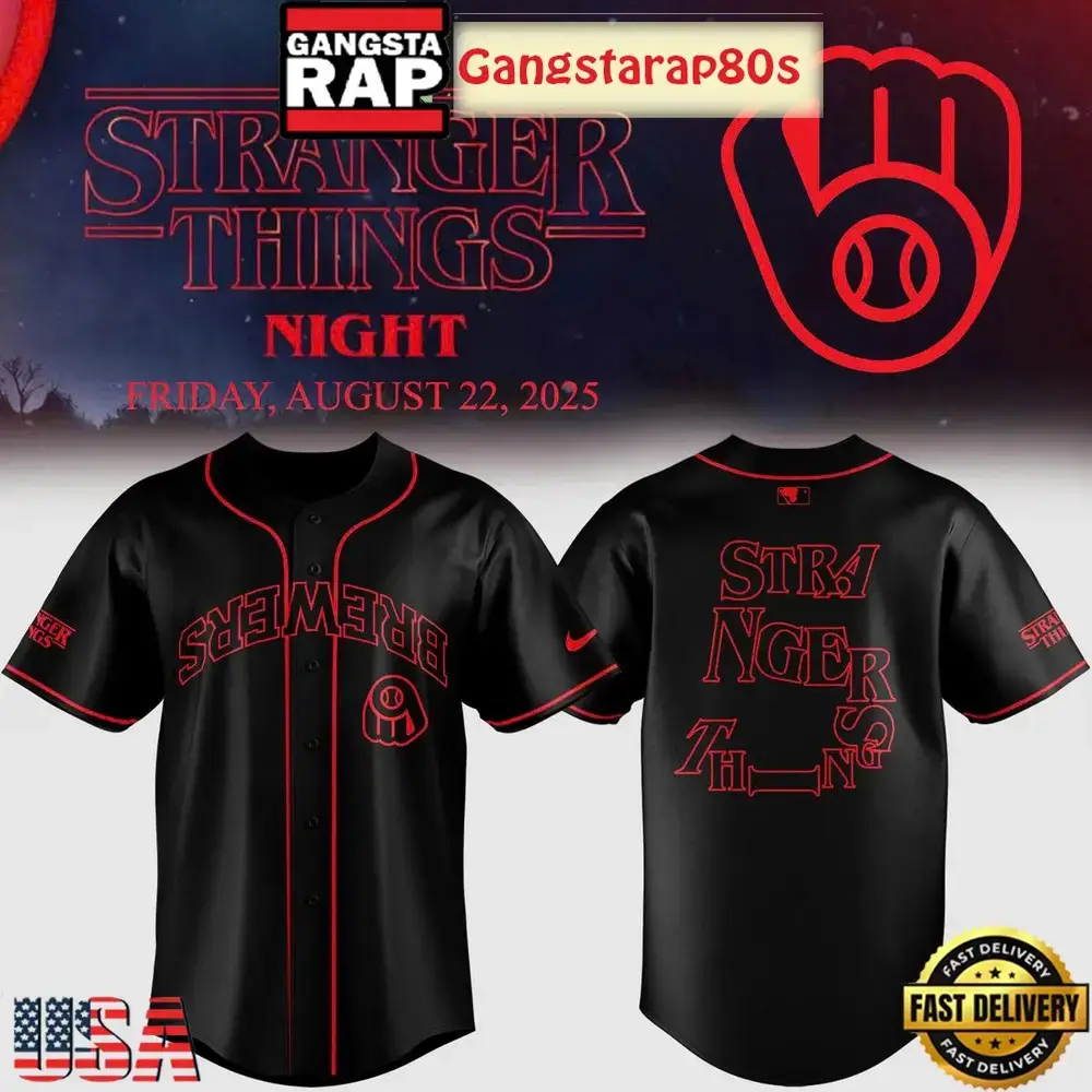 Milwaukee Brewers x Stranger Things Night On Netflix Baseball Jersey Image