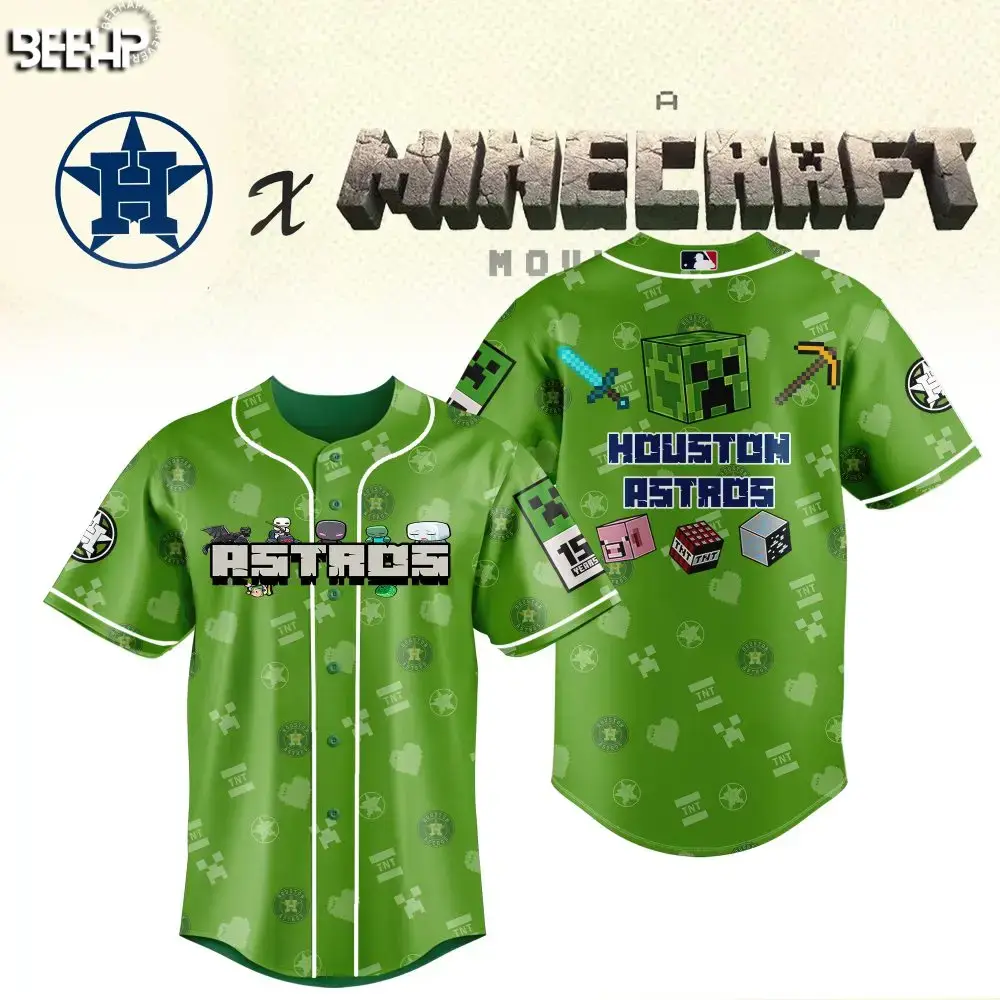 Minecraft X Houston Astros Baseball Jersey - Limited Edition Gamer Apparel Image