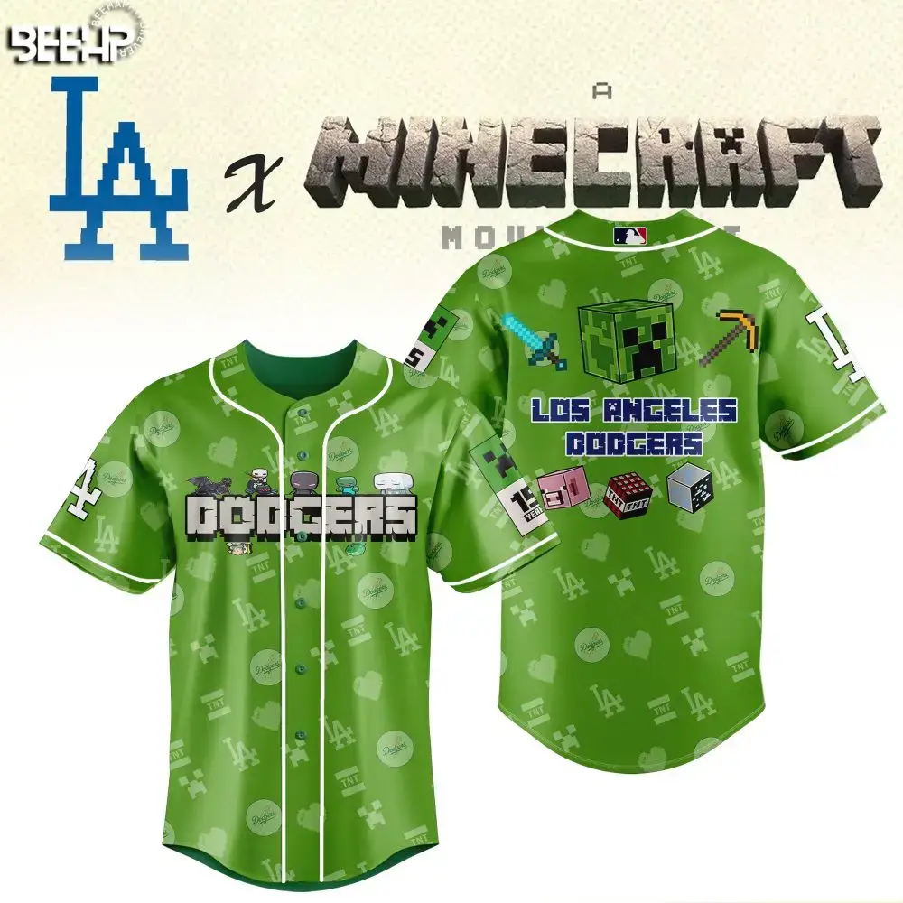 Minecraft X La Dodgers Limited Edition Green Jersey - Unique Gamer Style! Image