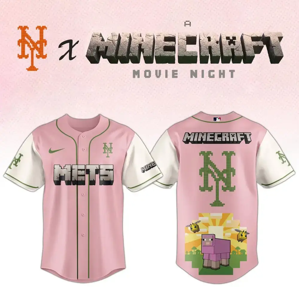Minecraft X Mets Pink Jersey – Limited Edition Gamer'S Dream Gear! Image