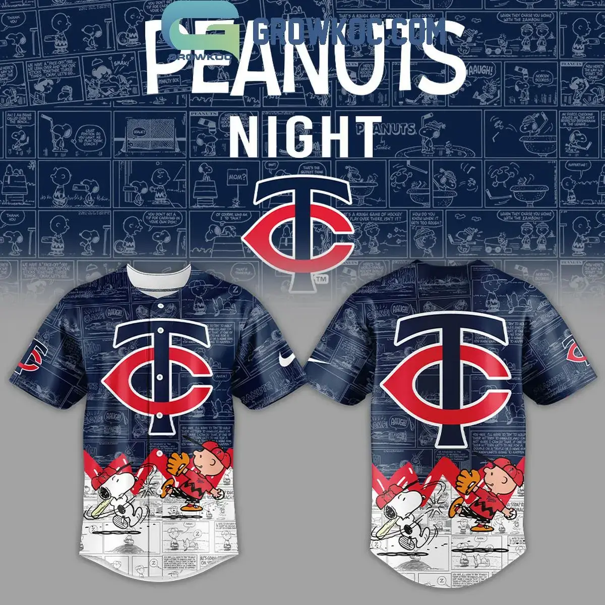 Minnesota Twins Peanuts 75th Anniversary Baseball Jersey Image