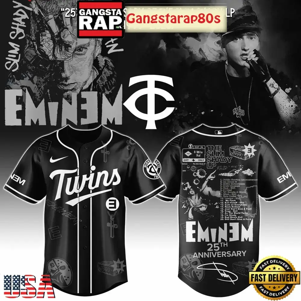 Minnesota Twins x Eminem 25th Anniversary Of The Slim Shady LP 2025 Baseball Jersey Image