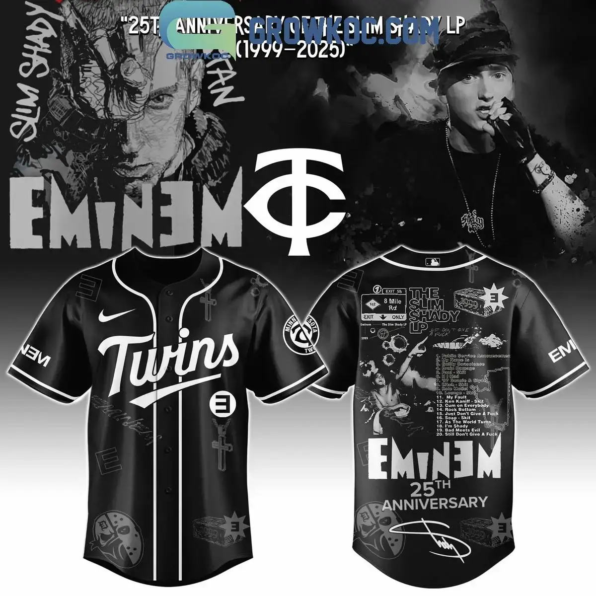 Minnesota Twins x Eminem 25th Anniversary Of The Slim Shady LP 2025 Jersey Image