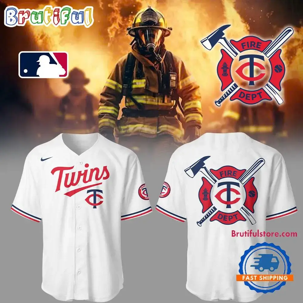 Minnesota Twins X Firefighter Appreciation Night White Baseball Jersey Image