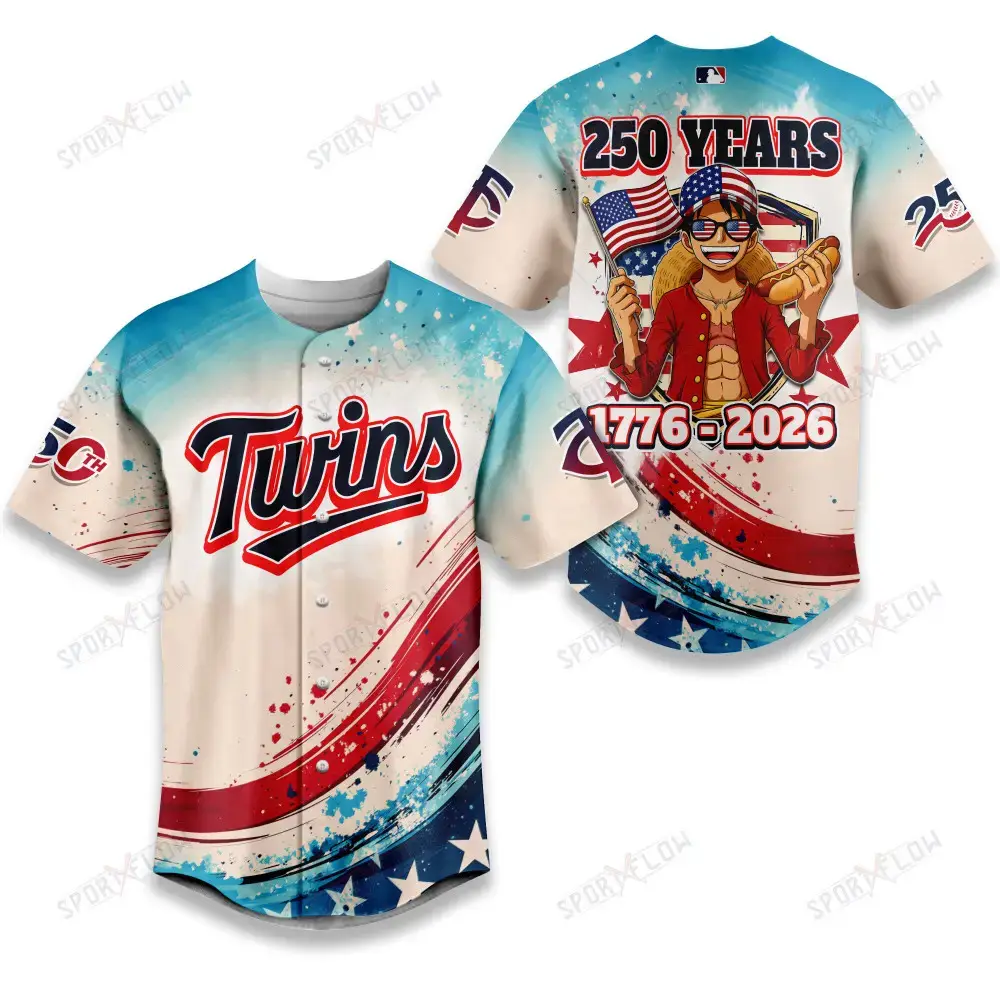 Minnesota Twins X Luffy 250 Years Celebration Party Baseball Jersey Image