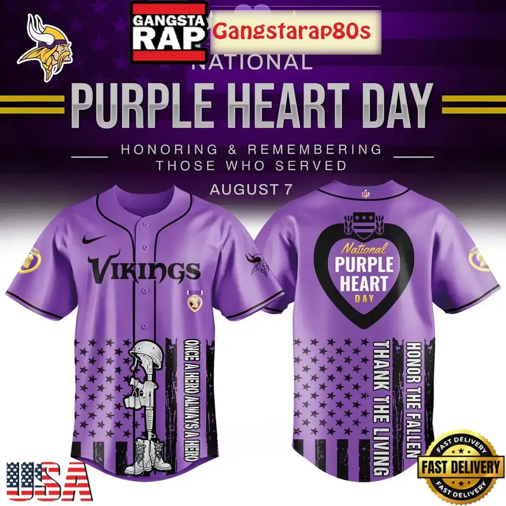 Minnesota Vikings Purple Heart Day 2025 Unique Design Baseball Jersey Image