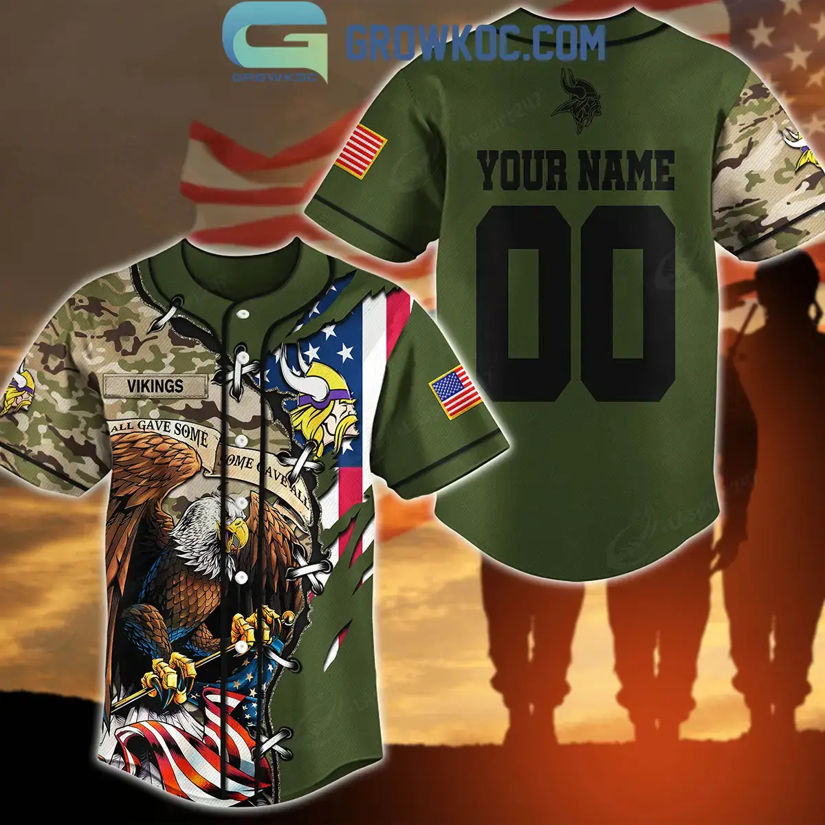 Minnesota Vikings Veteran Proud Of America Personalized Baseball Jersey Image