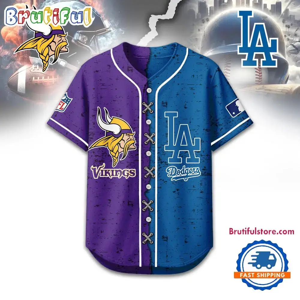 Minnesota Vikings x Los Angeles Dodgers Sporty Baseball Jersey Image