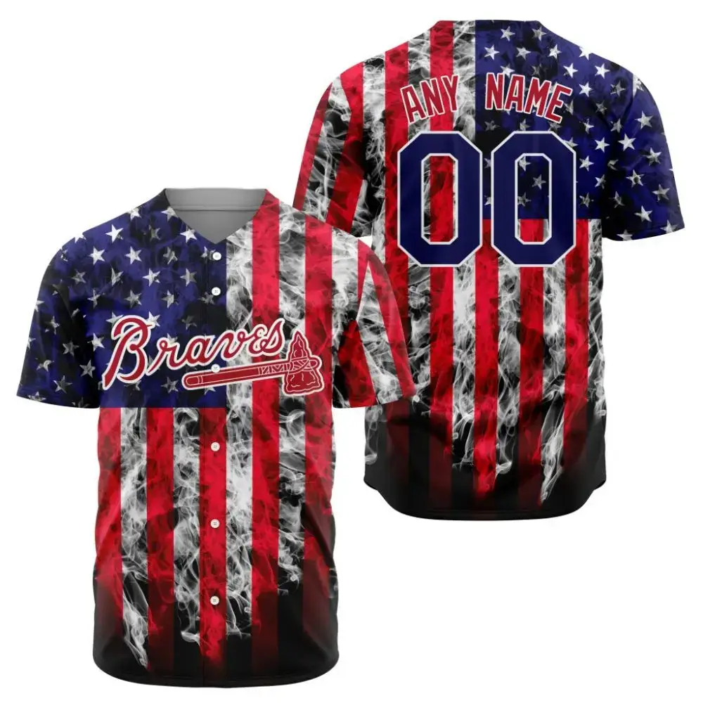 Mlb Atlanta Braves Special Independence Day 4Th Of July Design Custom Baseball Jersey Image