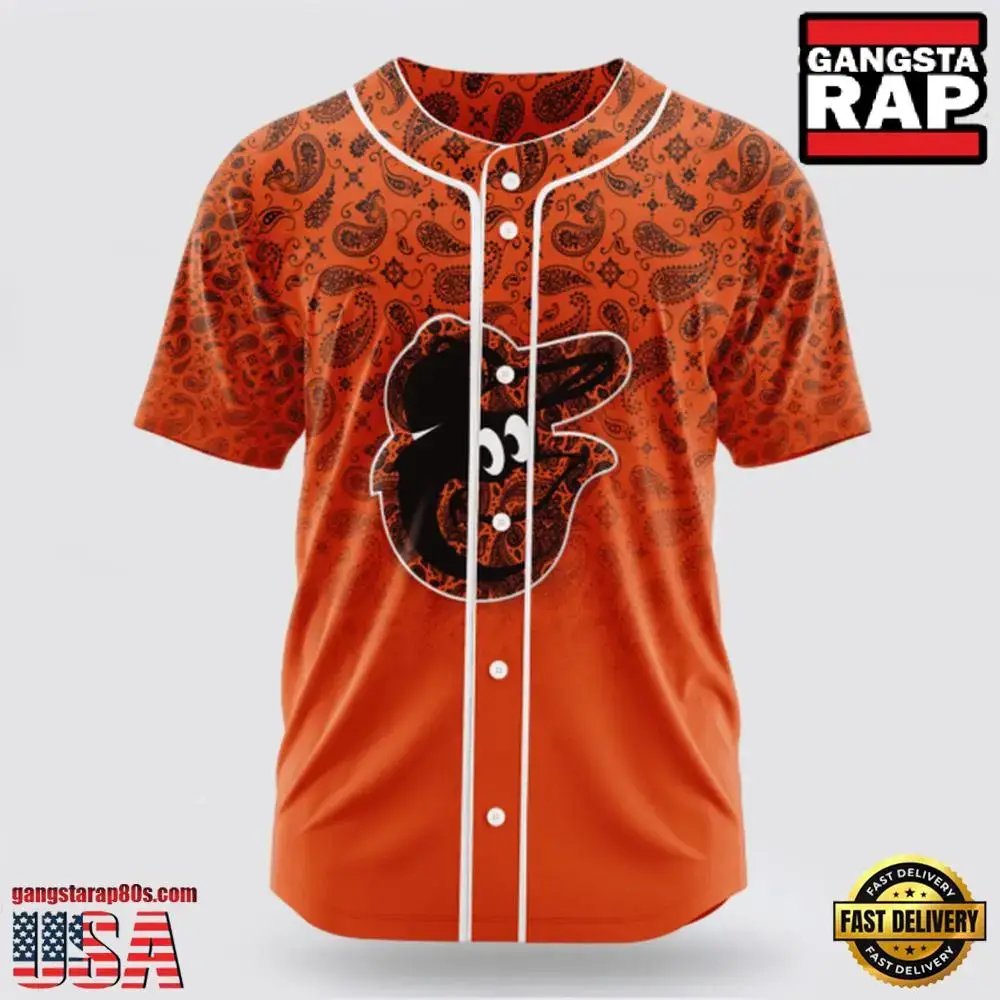 MLB Baltimore Orioles Paisley Pattern Baseball Jersey Image