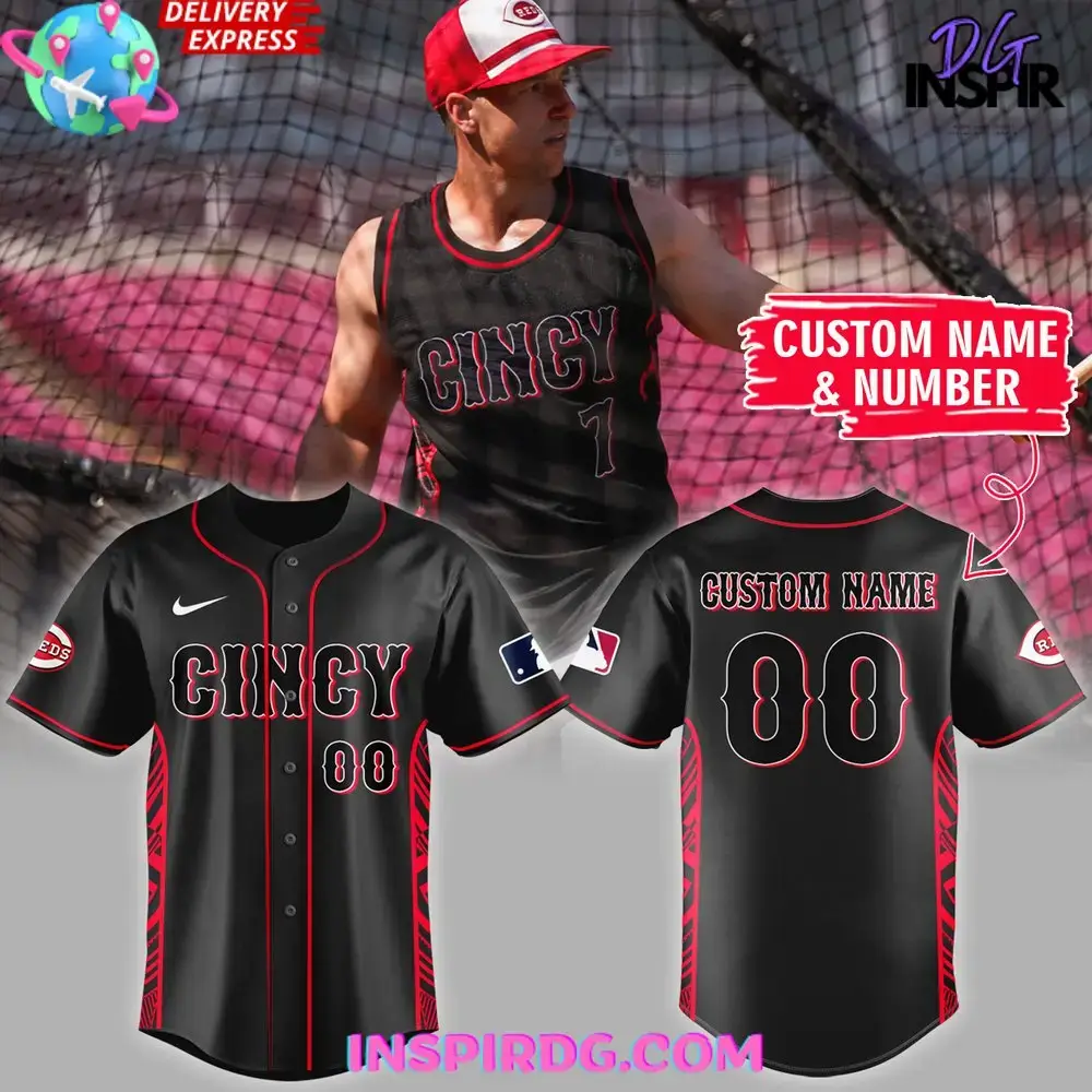Mlb Cincinnati Reds Red Black Stripped Baseball Jersey Image