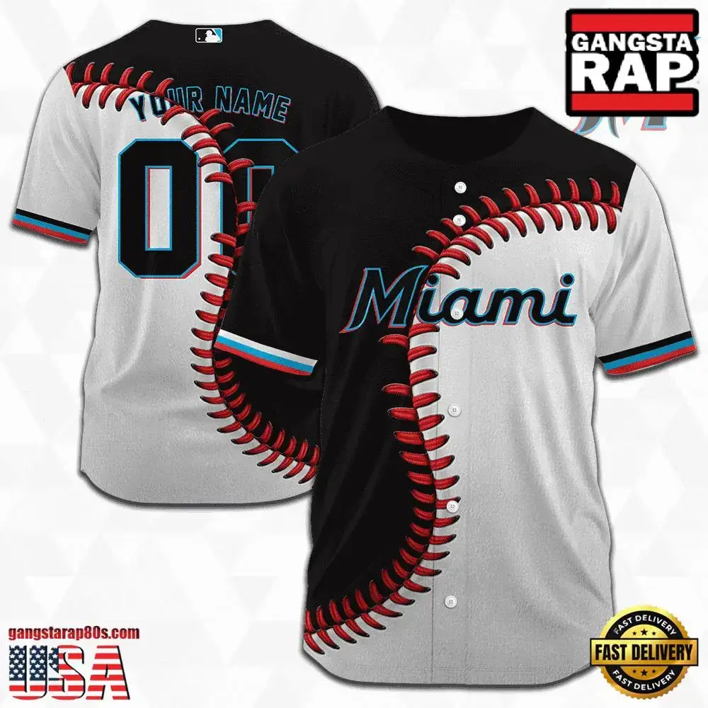 MLB Custom Name Number Miami Marlins Baseball Jersey Image