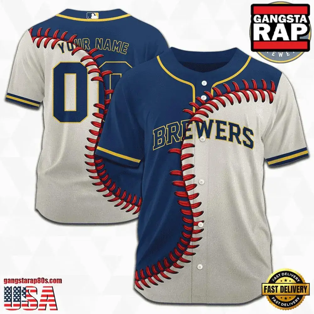 MLB Custom Name Number Milwaukee Brewers Baseball Jersey Image