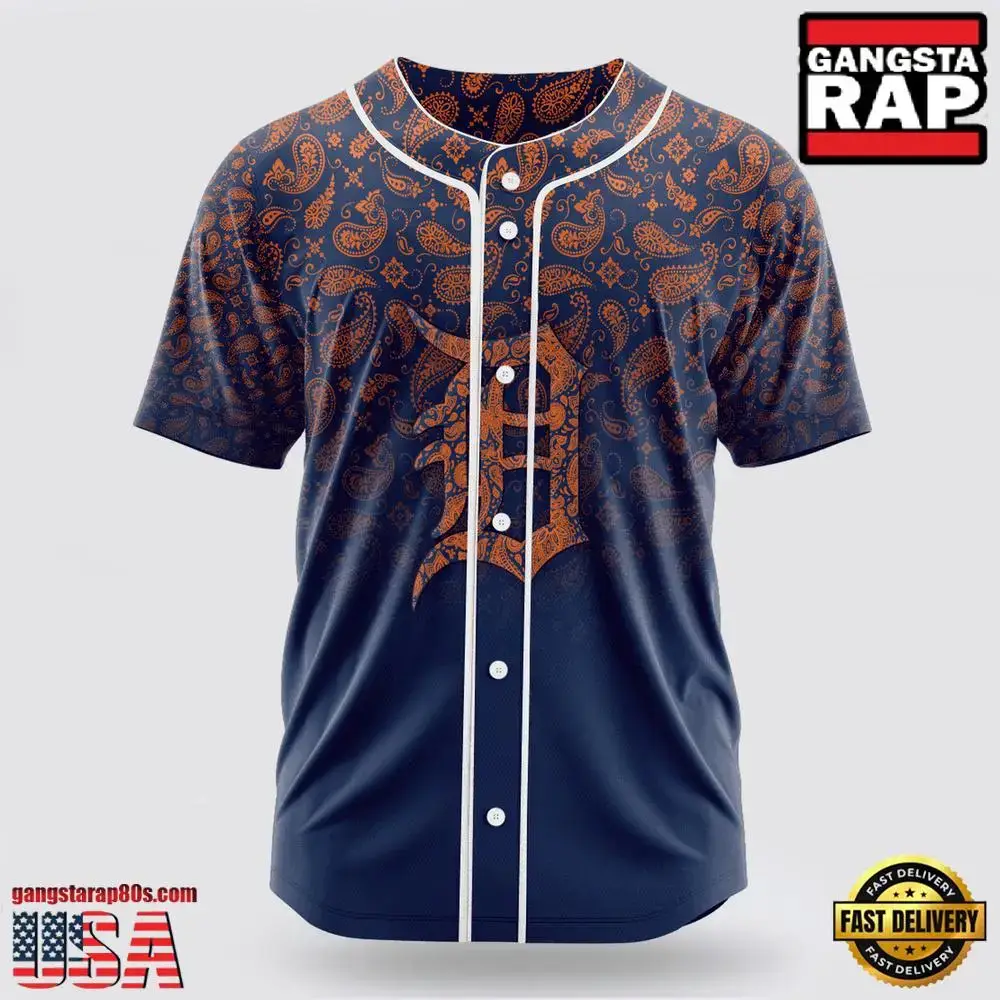 MLB Detroit Tigers Paisley Pattern Baseball Jersey Image
