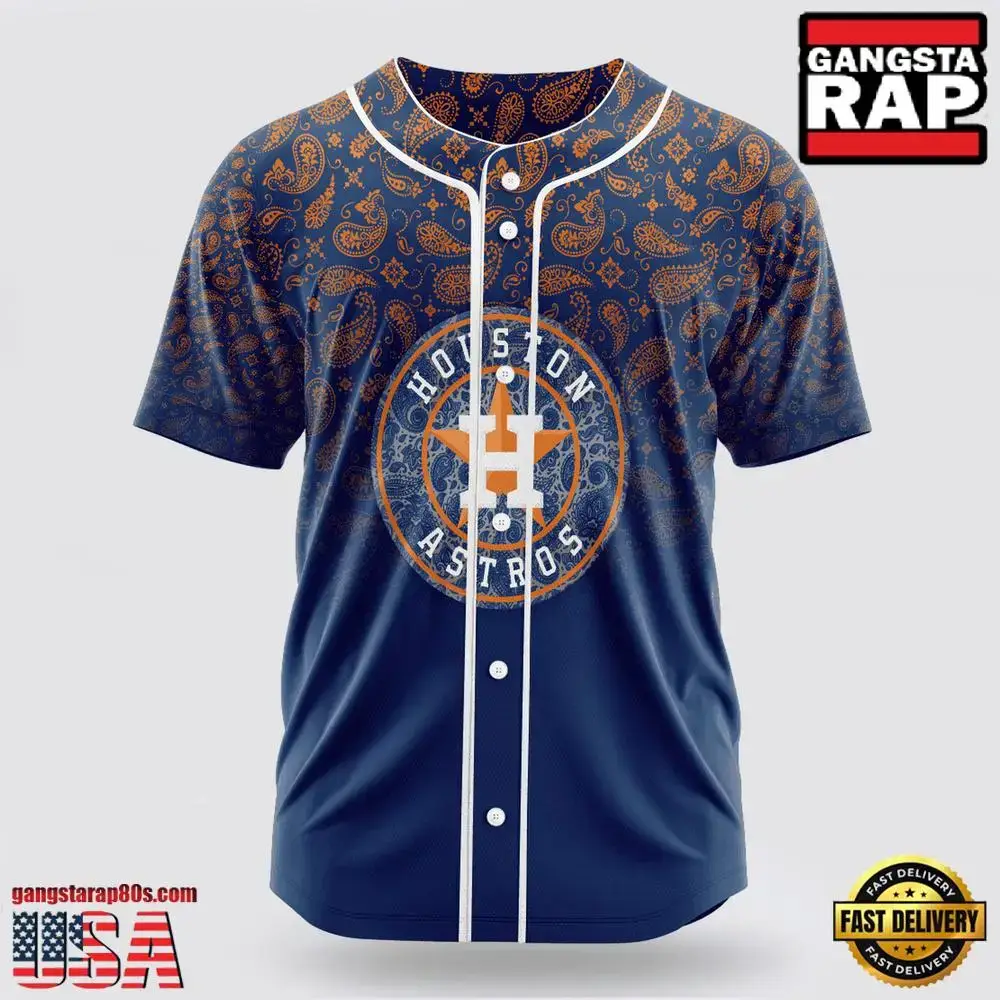 MLB Houston Astros Paisley Pattern Baseball Jersey Image