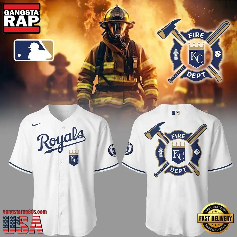 MLB Kansas City Royals x Firefighter Appreciation Night White Baseball Jersey Shirt Image