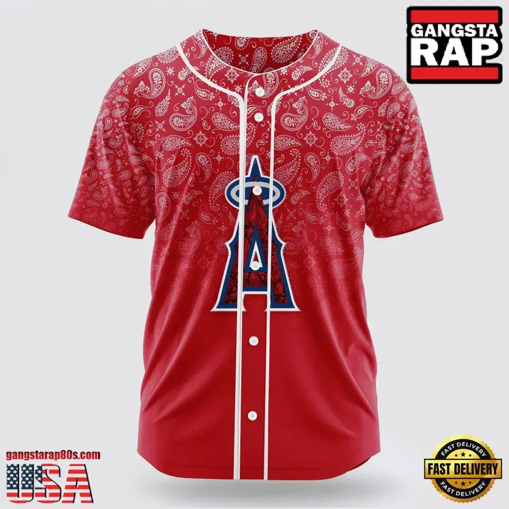 MLB Los Angeles Angels Paisley Pattern Baseball Jersey Image
