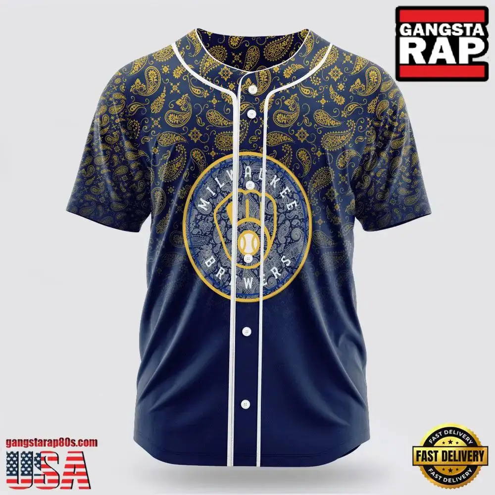 MLB Milwaukee Brewers Paisley Pattern Baseball Jersey Image