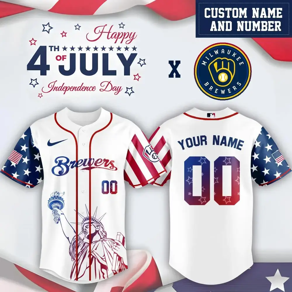 Mlb Milwaukee Brewers Special Independence Day Limited Edition Custom Baseball Jersey Image
