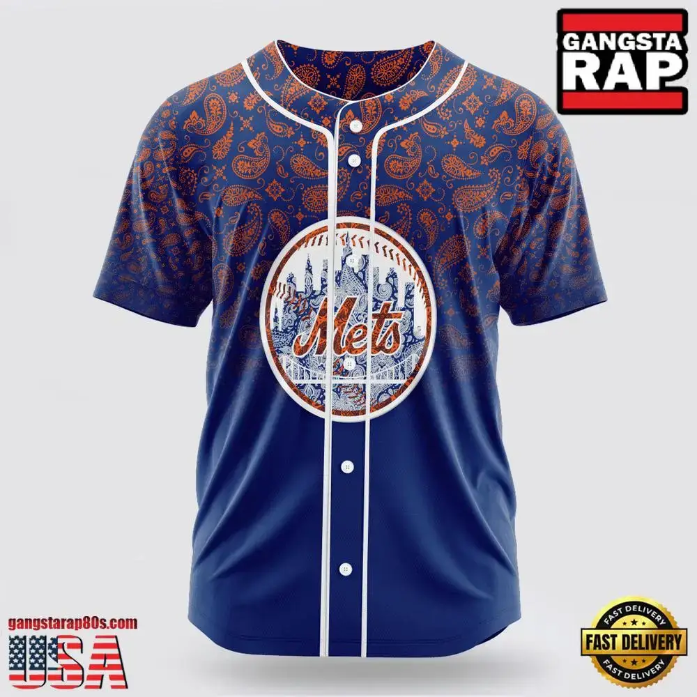 MLB New York Mets Paisley Pattern Baseball Jersey Image