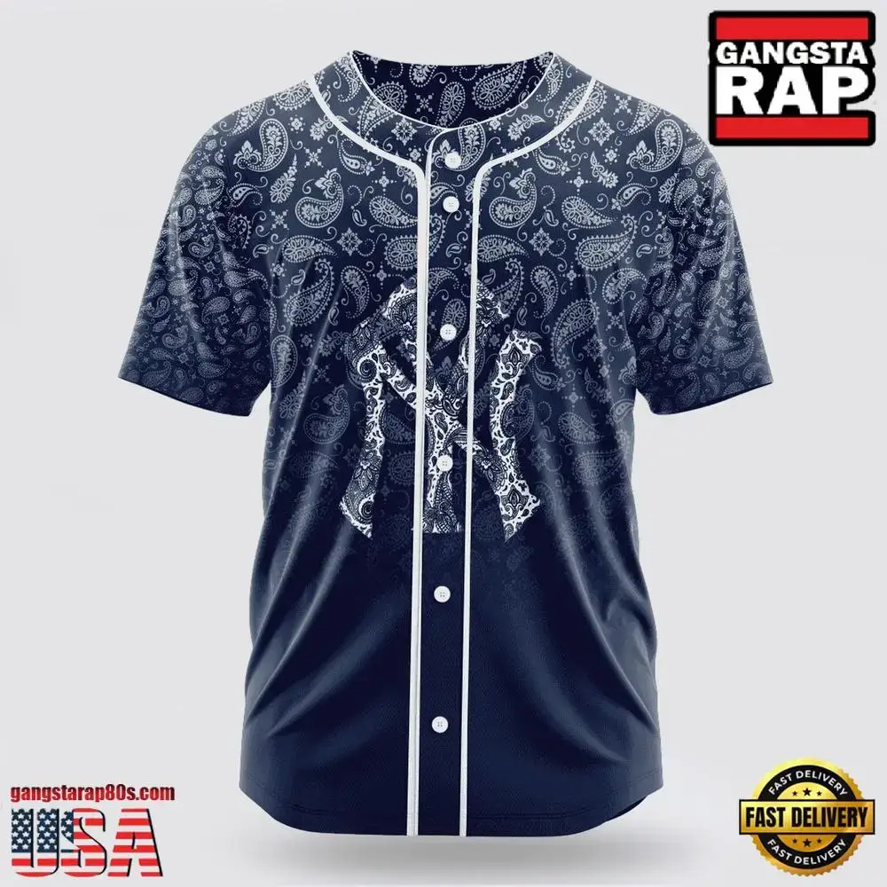 MLB New York Yankees Paisley Pattern Baseball Jersey Image