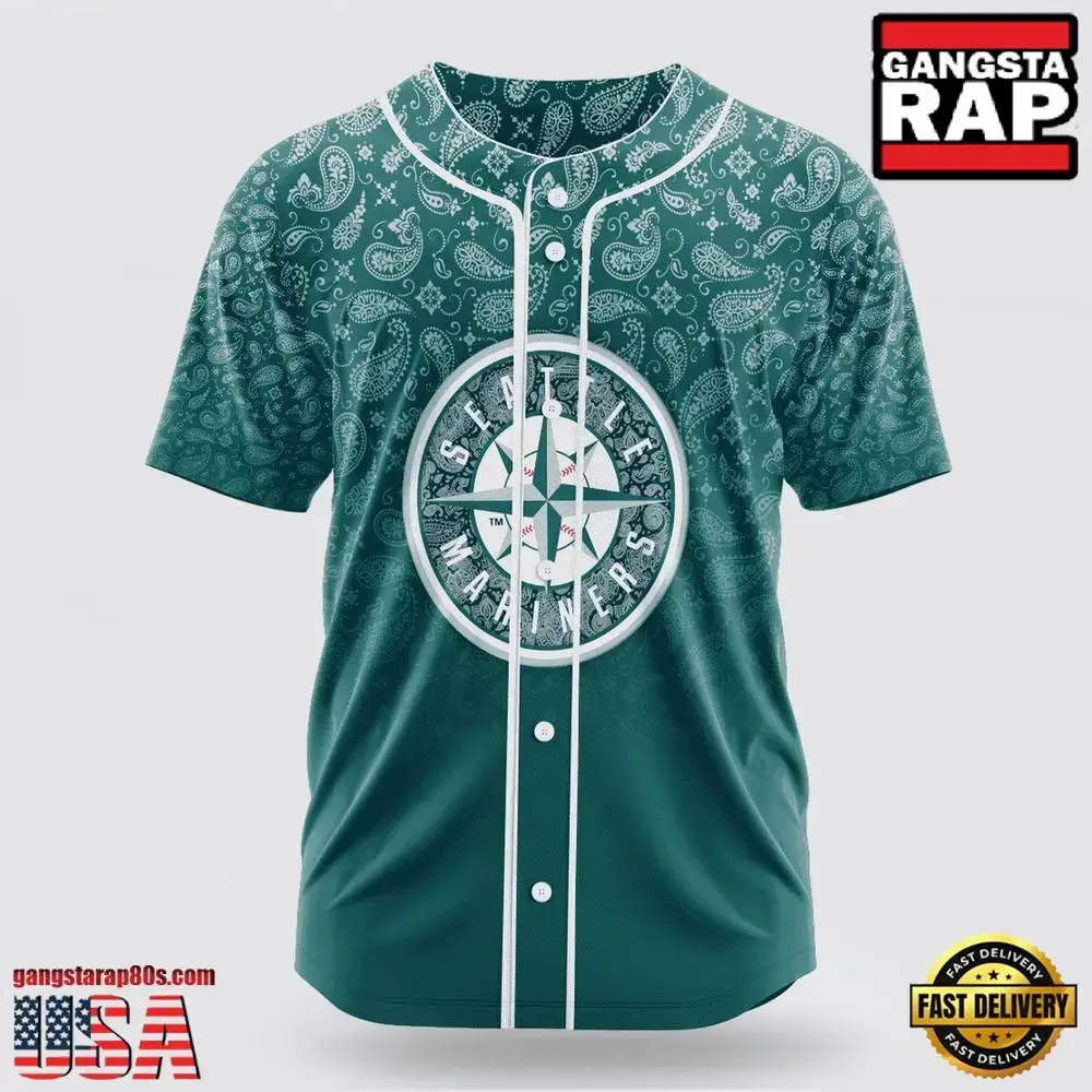 MLB Seattle Mariners Paisley Pattern Baseball Jersey Image