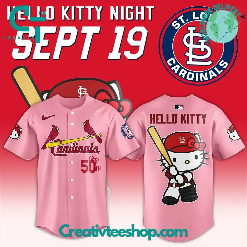 Mlb St. Louis Cardinals Hello Kitty Night Pink Jersey Image