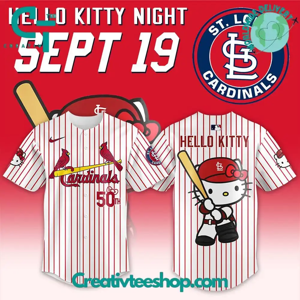 Mlb St. Louis Cardinals Hello Kitty Night White Stripes Jersey Image
