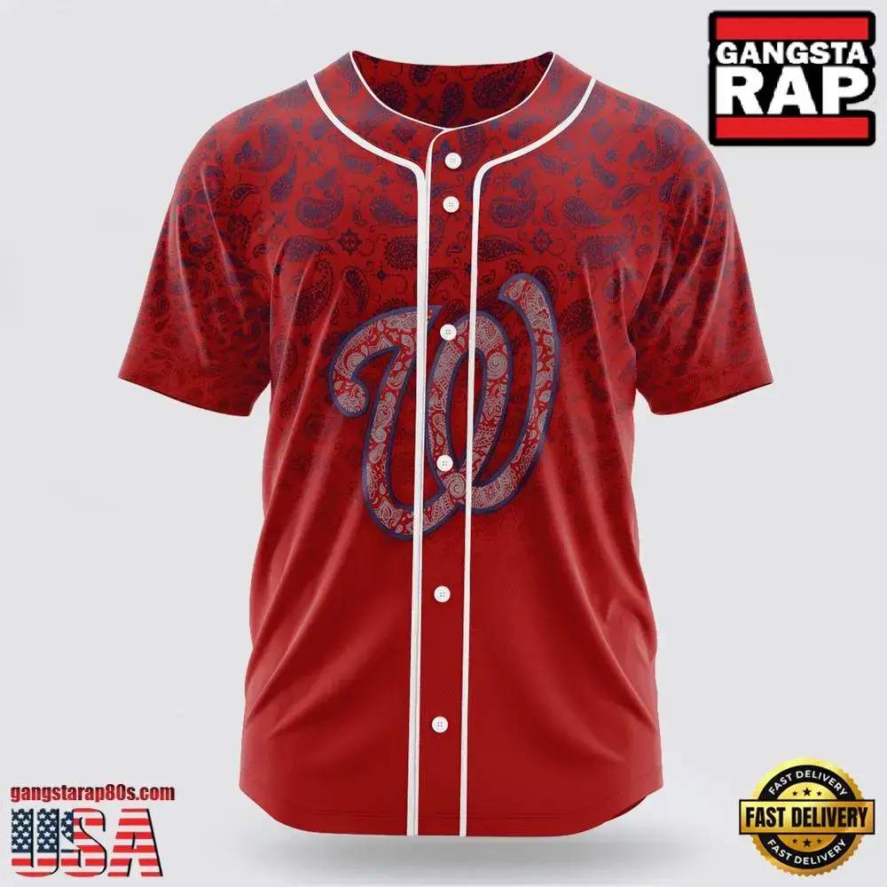 MLB Washington Nationals Paisley Pattern Baseball Jersey Image