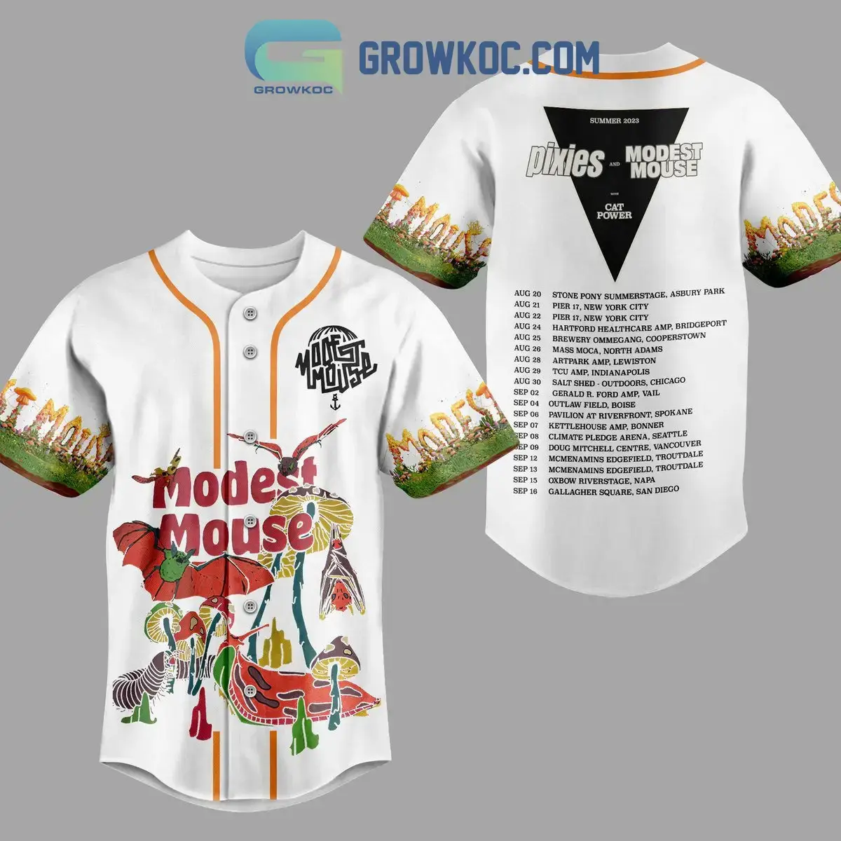 Modest Mouse And Pixies With Cat Power Summer 2023 White Design Baseball Jersey Image