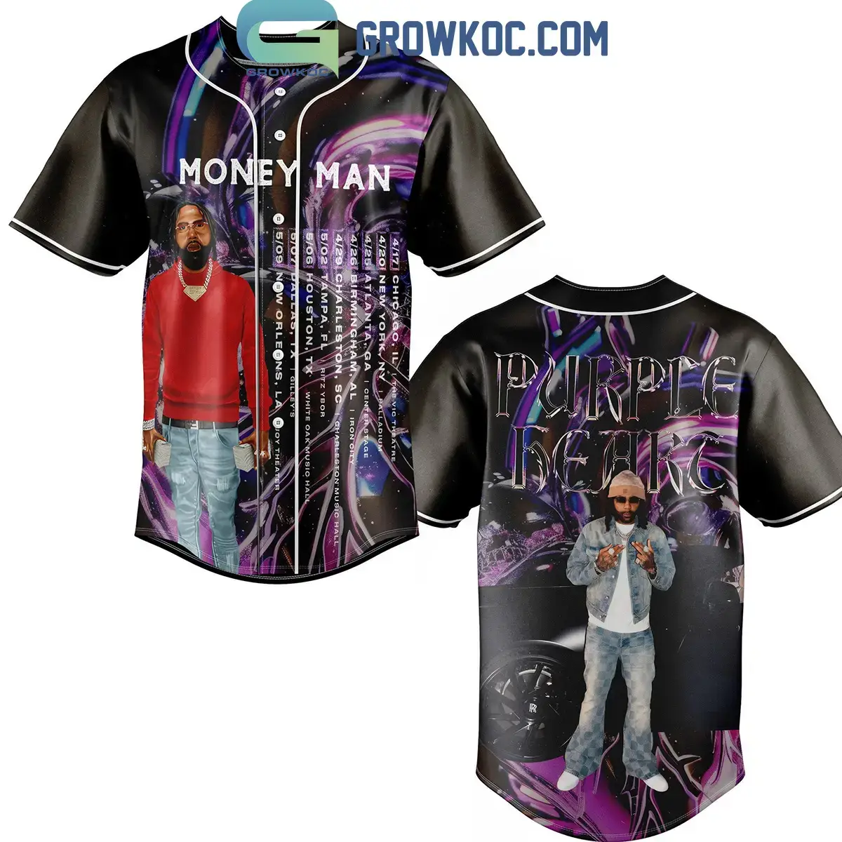Money Man Purple Heart Fan Tour 2024 Personalized Baseball Jersey Image
