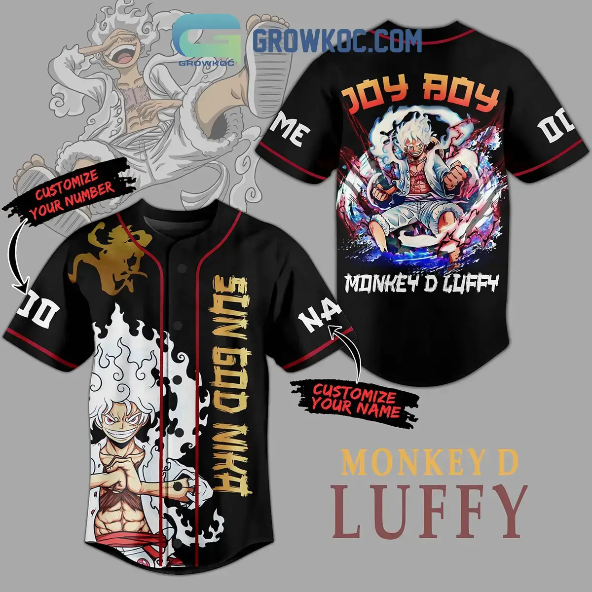 Monkey D Luffy Sun God Nika Personalized Baseball Jersey Image