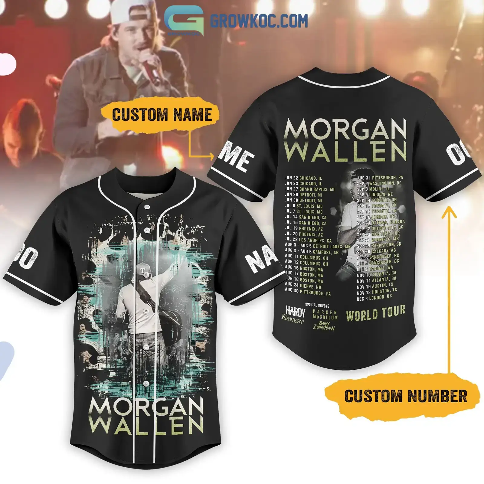 Morgan Wallen World Tour Hardy Ernest Personalized Baseball Jersey Image